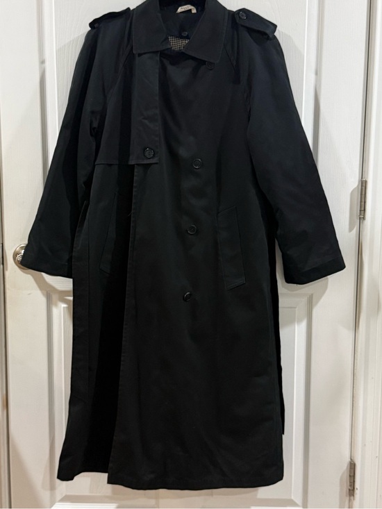 Evan Picone Jackets & Blazers - Vintage Evan-Picone Black Trench Coat Houndstooth Crest Lining Long Rain Coat